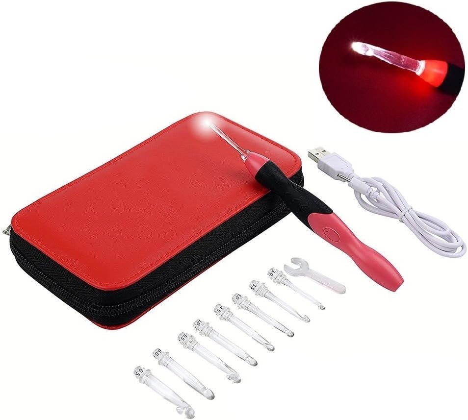9 Sizes Crochet Hook Set: Interchangeable Crochet Hooks with Light - Light Up...