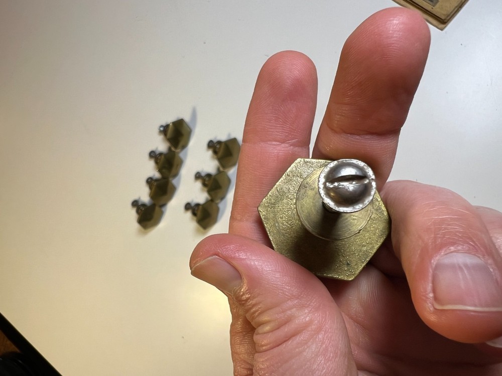 Vintage Mid Century Modern MCM Solid Brass Faceted Hex Drawer Pulls Knobs Set 8