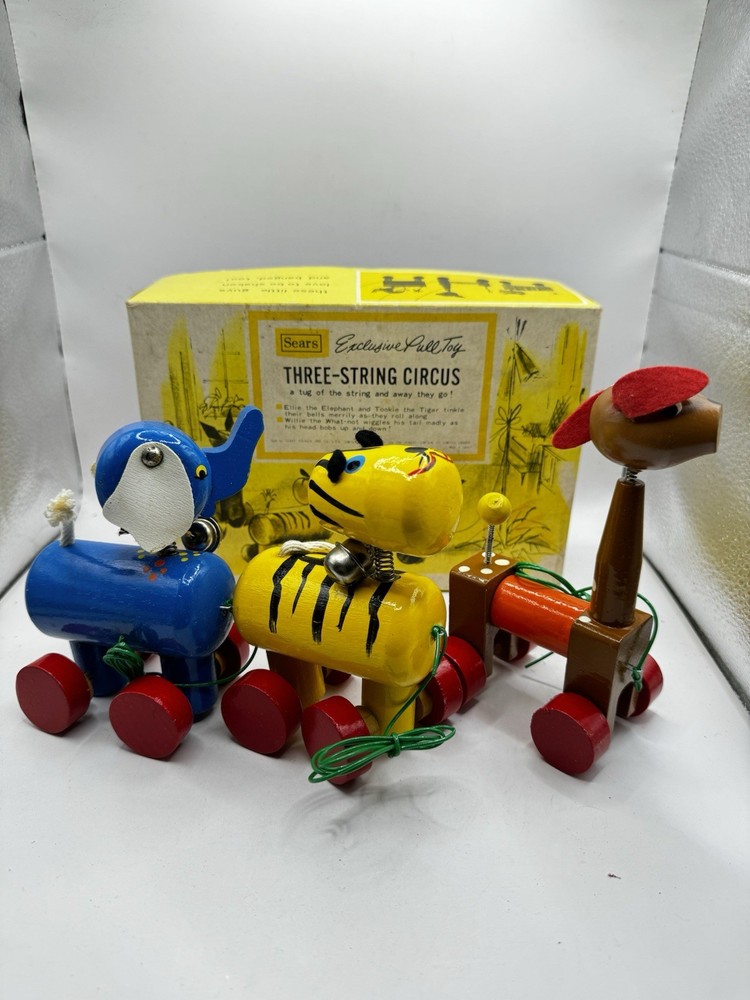 Vintage Sears Exclusive Pull Toy Three-String Circus 1950s – Complete with Box