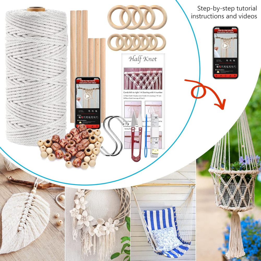 121Pcs Macrame Kit, Macrame Supplies 3Mm X 109Yards Macrame Cord for Macrame Kit