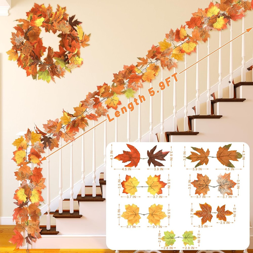 11.8FT Fall Decor, 2 Pack Garland for Mantle, 2 Pcs, Orange