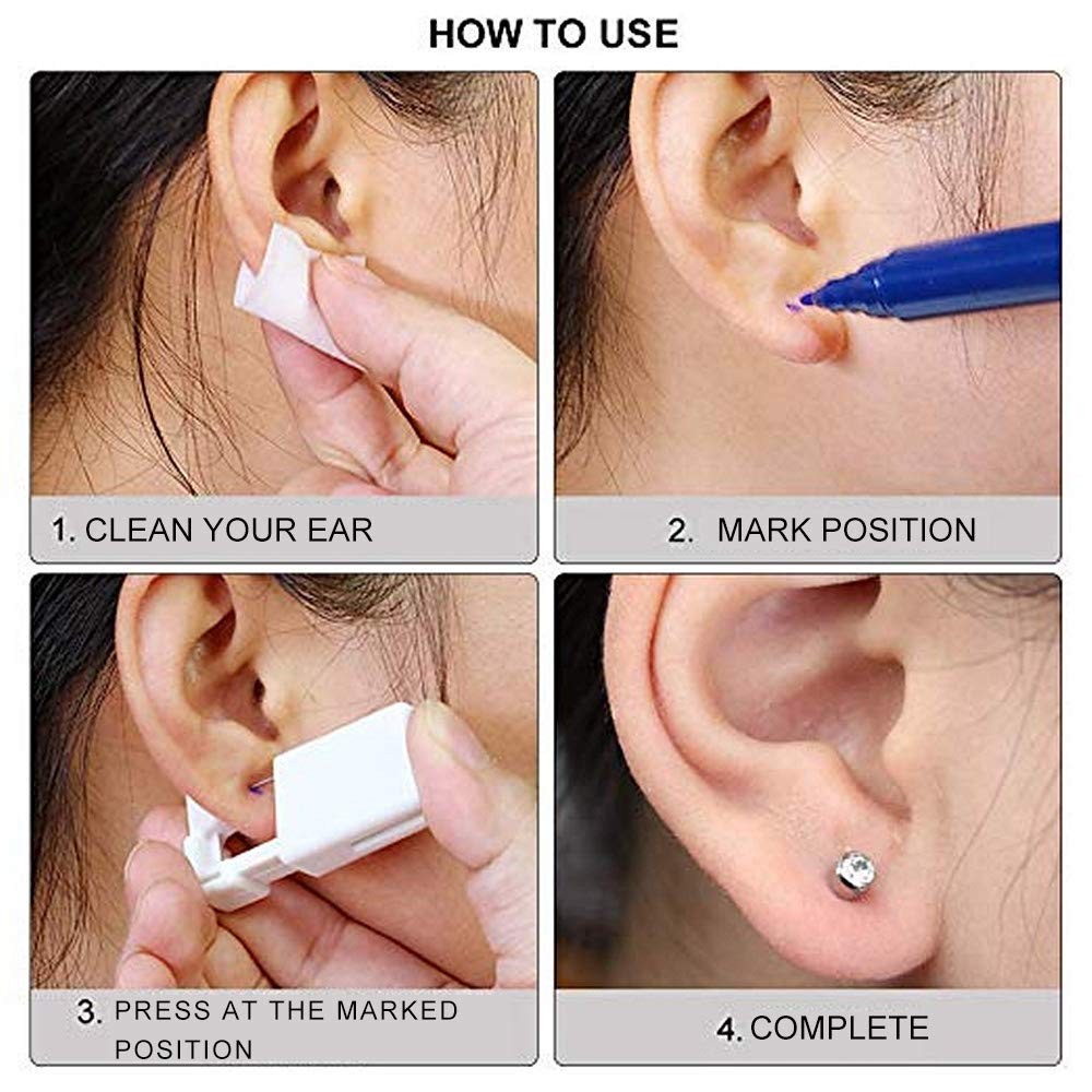 Silmy Ear Piercing Kit - 6 Pack Disposable Self 6pcs-Blue+Silver, White