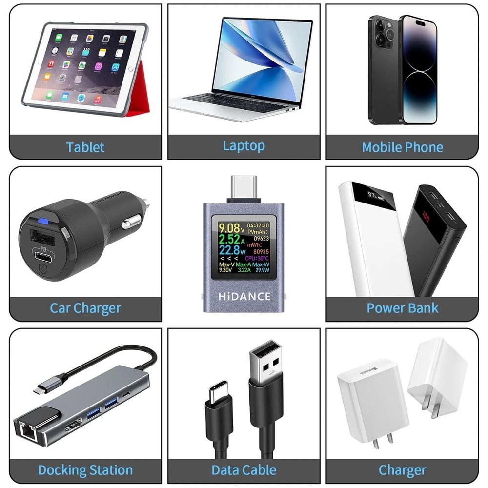USB C Energy Capacity Tester HD Screen Offline Data Storage Wide Compatibility