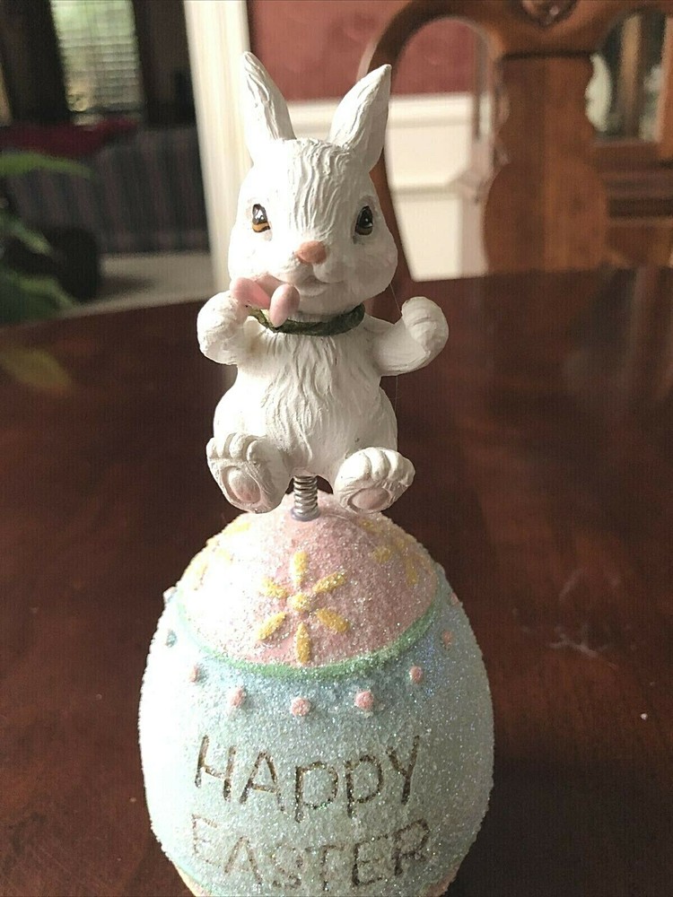Sparkle Happy Easter Egg with Spring Bunny Rabbit on Top 7.5" x 3.5" x 3.5"