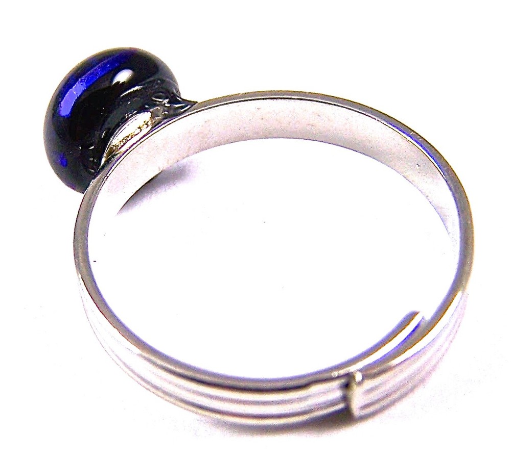 Dichroic Glass Ring Adjustable Cobalt Blue Sapphire Striped Dot Tiny 1/4" 8mm