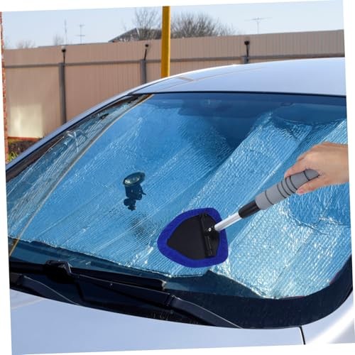 1 Set Windshield Cleaning Brush Adjustable Handle with Triangular Cloth Blue