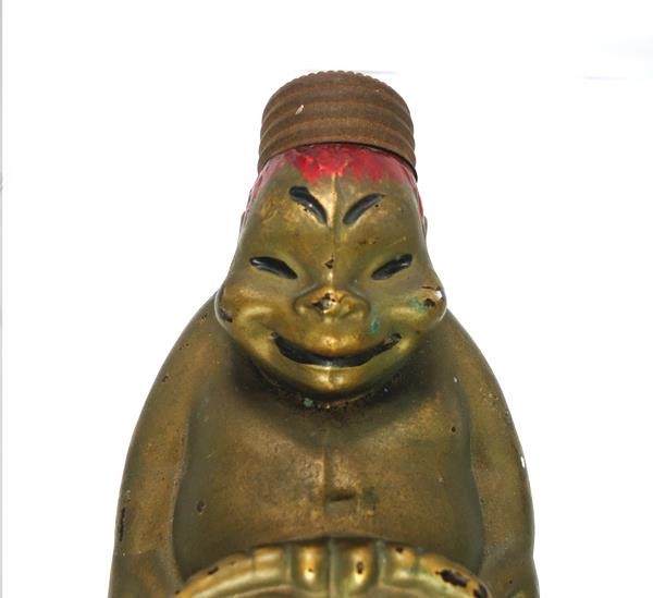 ANTIQUE BILLIKEN GLASS CANDY CONTAINER 1908 WITH SHAKER TOP