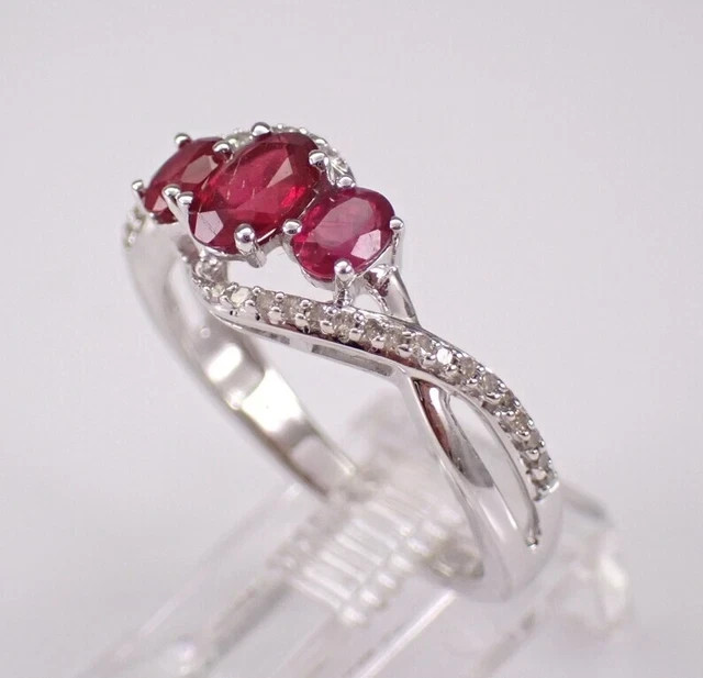 2.30Ct Oval Cut Lab-Created Ruby Three Stone Engagement Ring White Gold Plated
