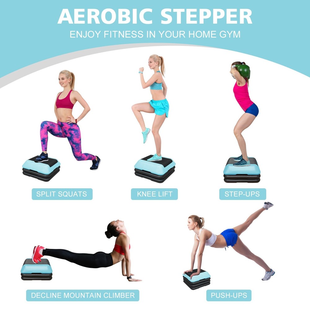 16"x16" Exercise Aerobic Step Platform with 4 Risers, Adjustable Height 4"-6'...