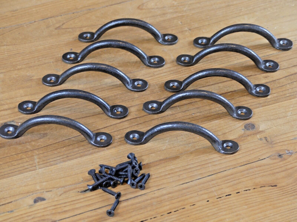 10 IRON DRAWER BIN PULLS 3 3/4" LONG CABINET HANDLES KITCHEN BATH WINDOW SMALL