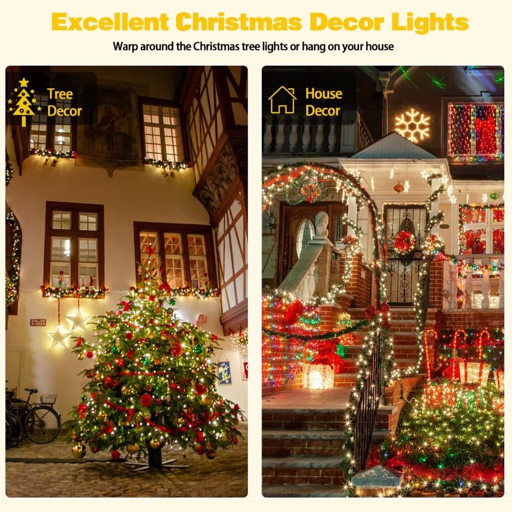 2 Pack 200 LED Solar String Lights for Outside, Solar Christmas Lights Outdoo...