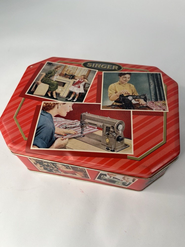 Vintage Singer Sewing Machine Advertisement Tin Box