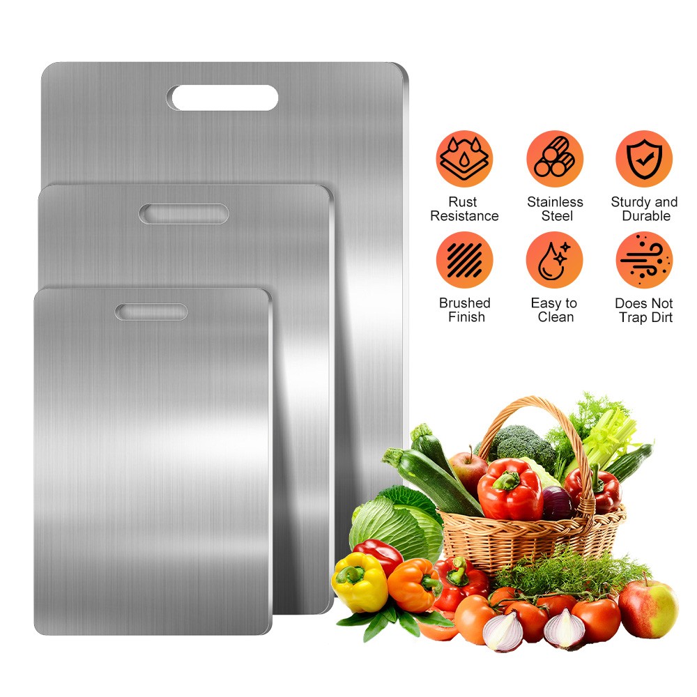 3 Pack Stainless Cutting Board 100% Pure Non-Stick Double-Sided for Kitchen