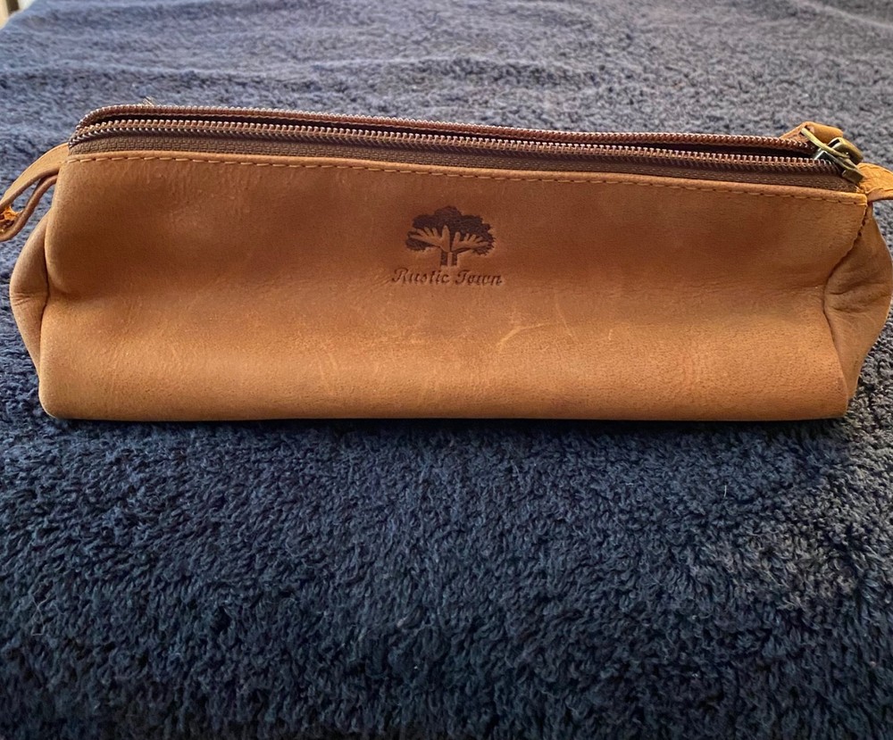 Rustic Town Leather Zippered Pencil Pouch