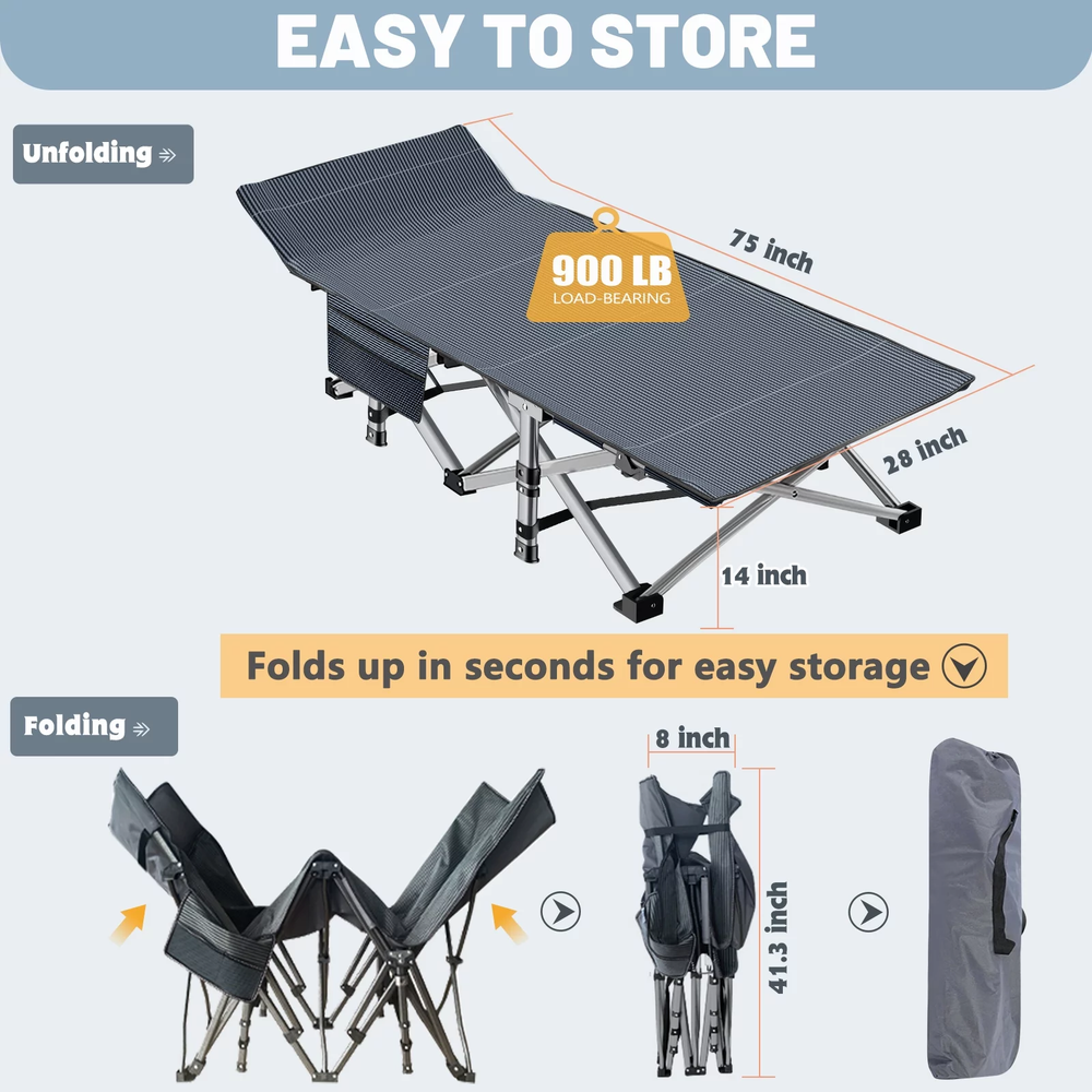 Oversized Adults Folding Sleeping Cot Guest Bed Heavy Duty Portable Cots Camping