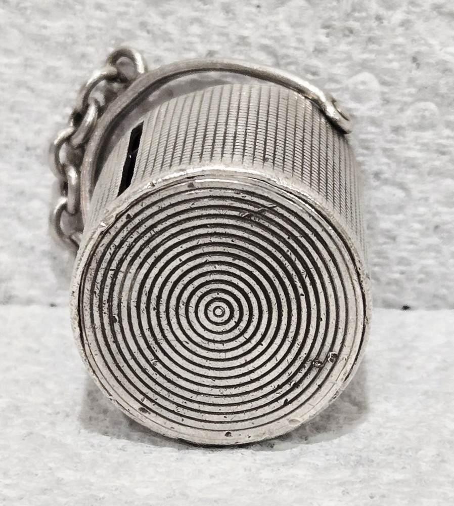 1900s Silver Engine Turned Spring Loaded Chatelaine Coin Holder With Chain