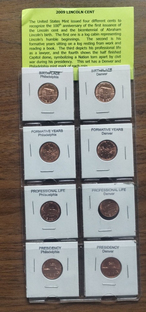 2009 P&D Lincoln Cent Anniversary Set (8 coins) Uncirculated, Collectable !