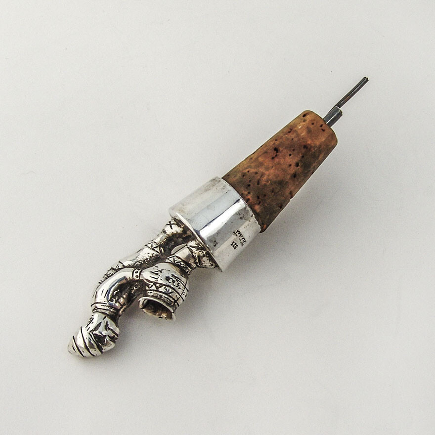 Peruvian Figural Bottle Stopper Pourer Sterling Silver 1940