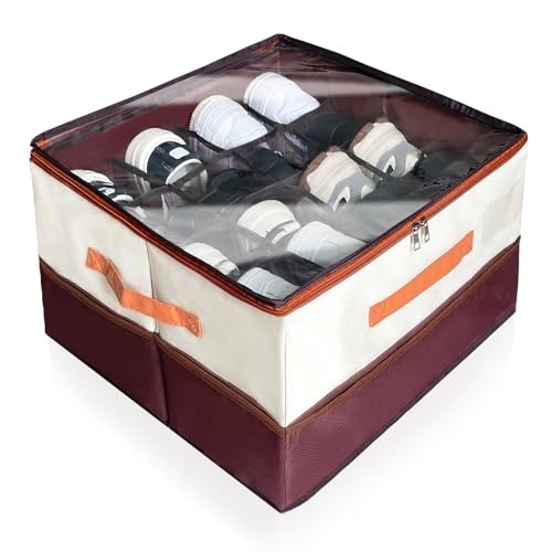 16-Grid Multifunctional Foldable Shoe Organizer, Collapsible Fabric Bin with