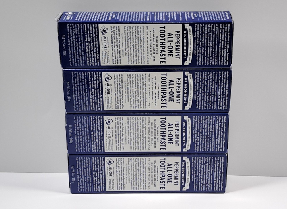 4 Pack Dr. Bronner's Peppermint Organic All-One Toothpaste 5 Oz. Each.