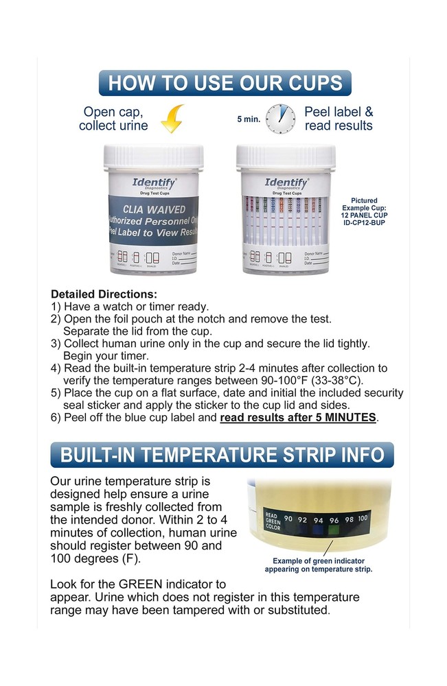 5 Pack Identify Diagnostics 12 Panel Drug Test Cup with BUP - Testing Instant...