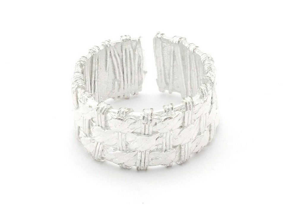 Mesh Ring Adjustable Ring Shiny Silver Plated Brass (17mm 7US inner size) 3186