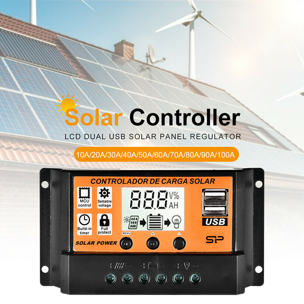 100A MPPT Solar Power Panel Regulator Charge LCD Controller 12/24V Dual USB AU