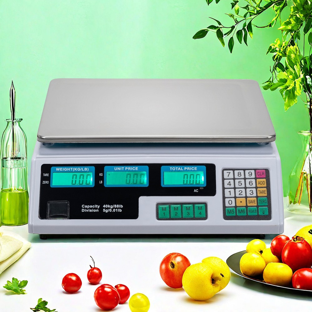 Digital Tabletop Scale - 40kg/88lbs Capacity, Commercial Postal, Switch & White
