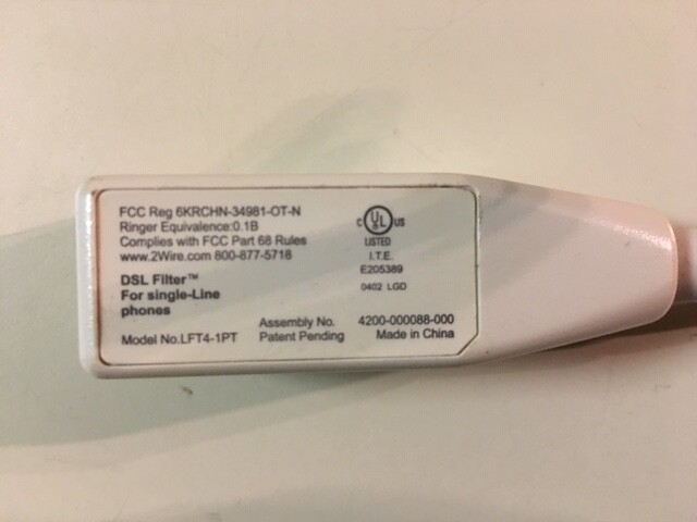 2Wire DSL Filter For Single Line Phones