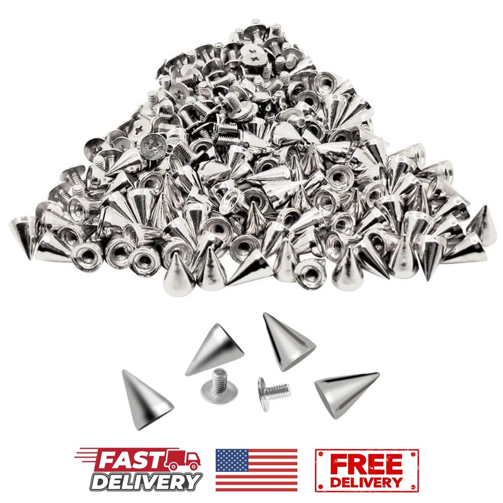 100pcs Cone Spikes Screwback Studs Silver Punk Rivets for DIY Leather Craft