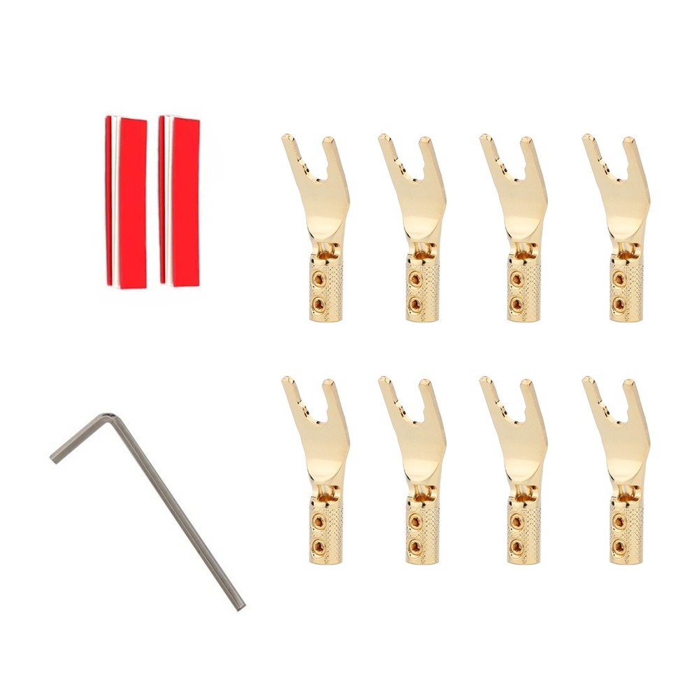8Pcs Gold Plated Locking Y Spade Plug HiFi Speaker Cable Fork Connector DIY