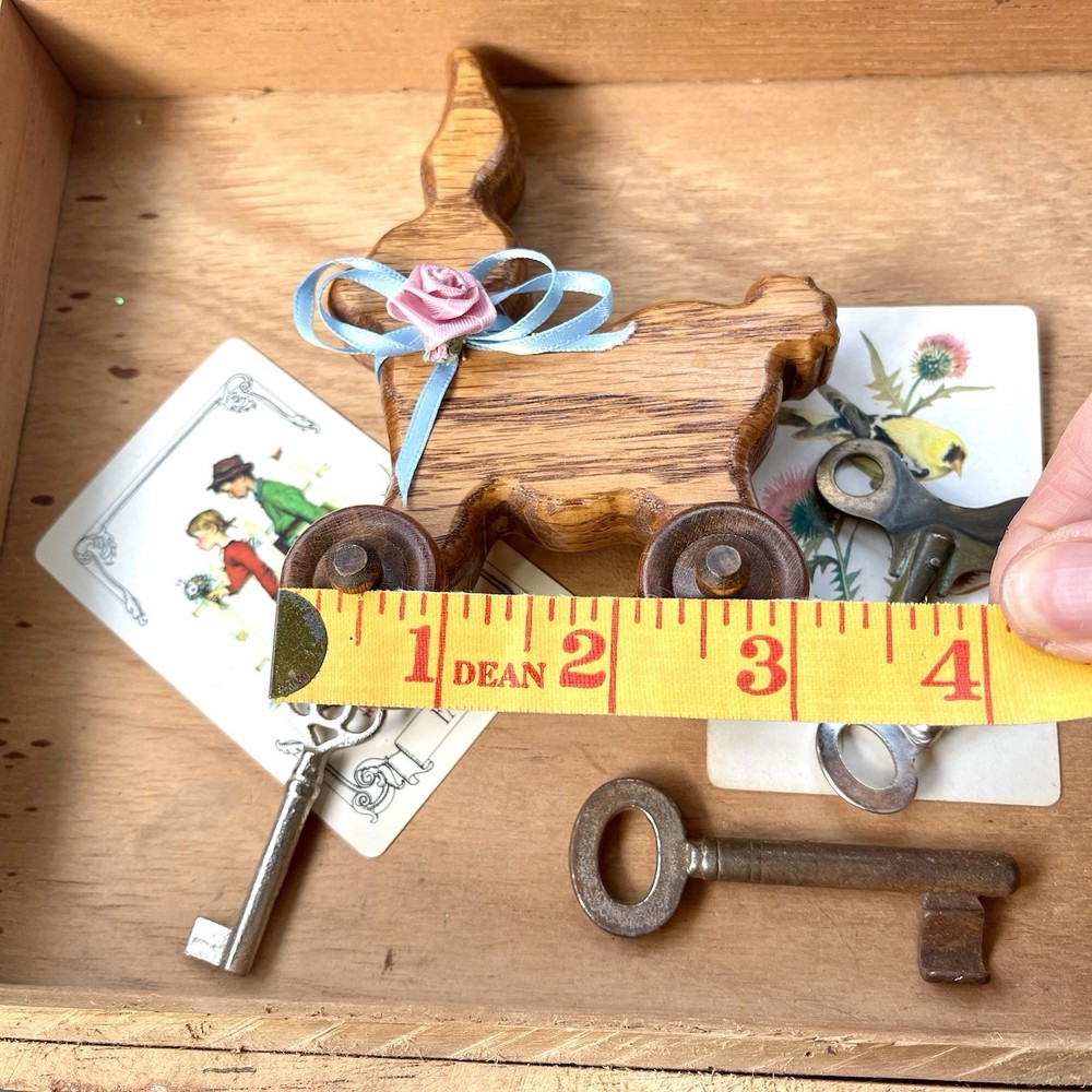 Vintage Wooden Bunny Rabbit Rolling Push Toy Missing Pull String Nursery Decor