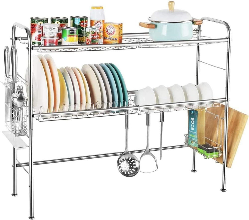 2-Tier Over The Sink Dish Drying Rack Stainless Steel Drainer Kitchen Organizer