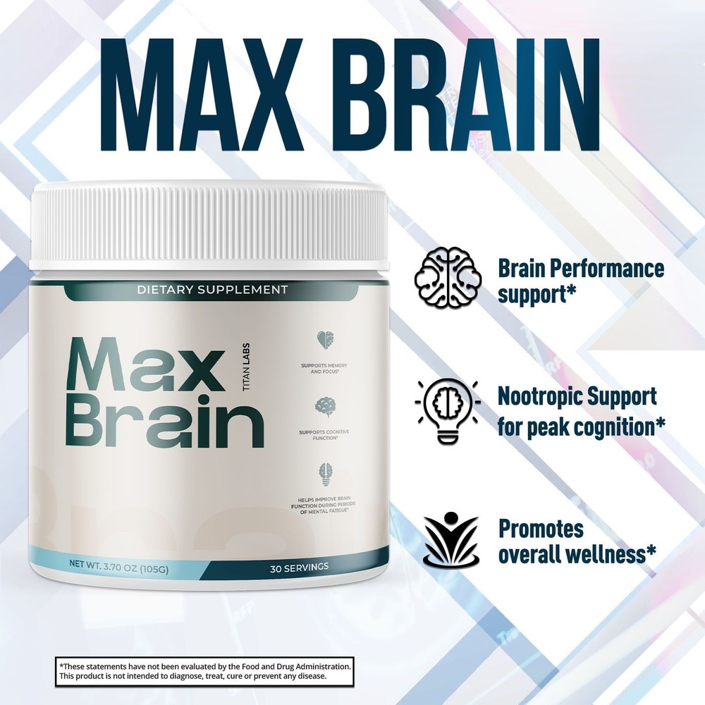 (1 Pack) Max Brain Powder Natural Brain Support Supplement MaxBrain 30 Servings