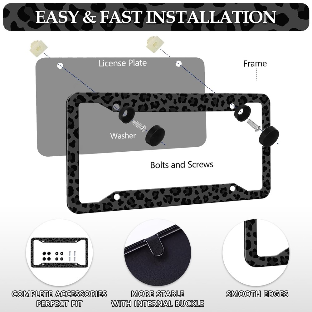 Black Leopard Print License Plate Frame -