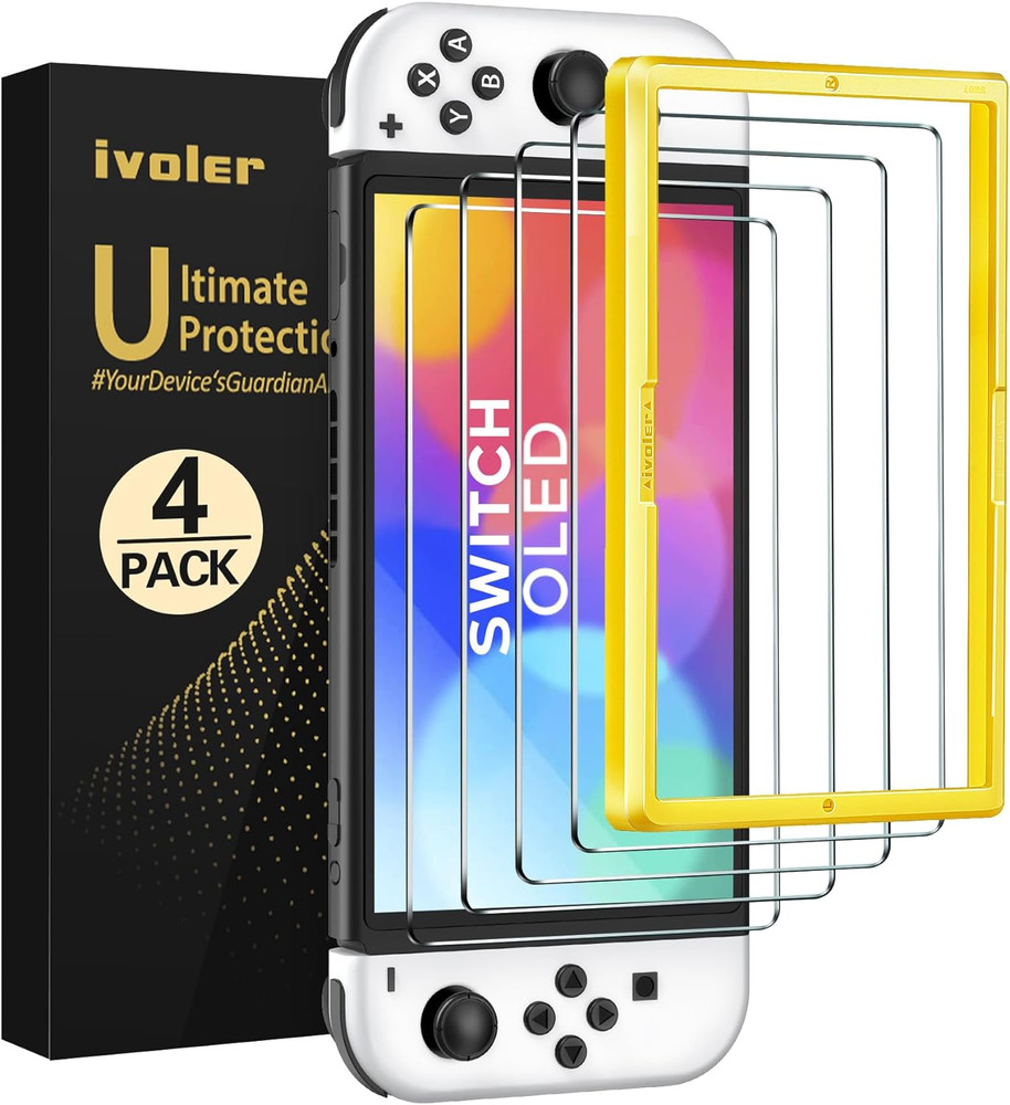 4-Pack Tempered Glass Screen Protector Designed for Nintendo Switch OLED Model 2