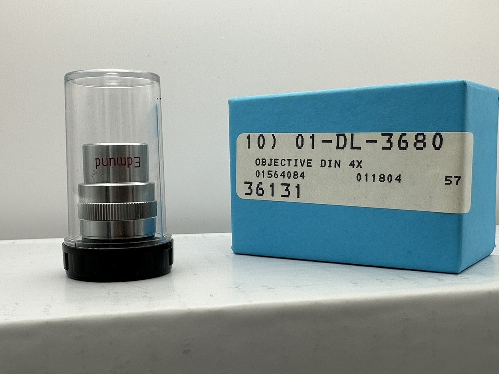 NEW Edmund DIN 4x / 0.10 NA microscope objective, NOS,  generic RMS thread