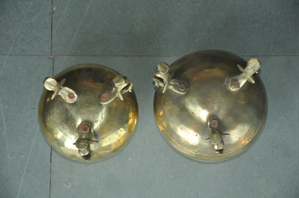 2 Pc Vintage Unique Shape Brass Handcrafted Solid Water Pot With Legs