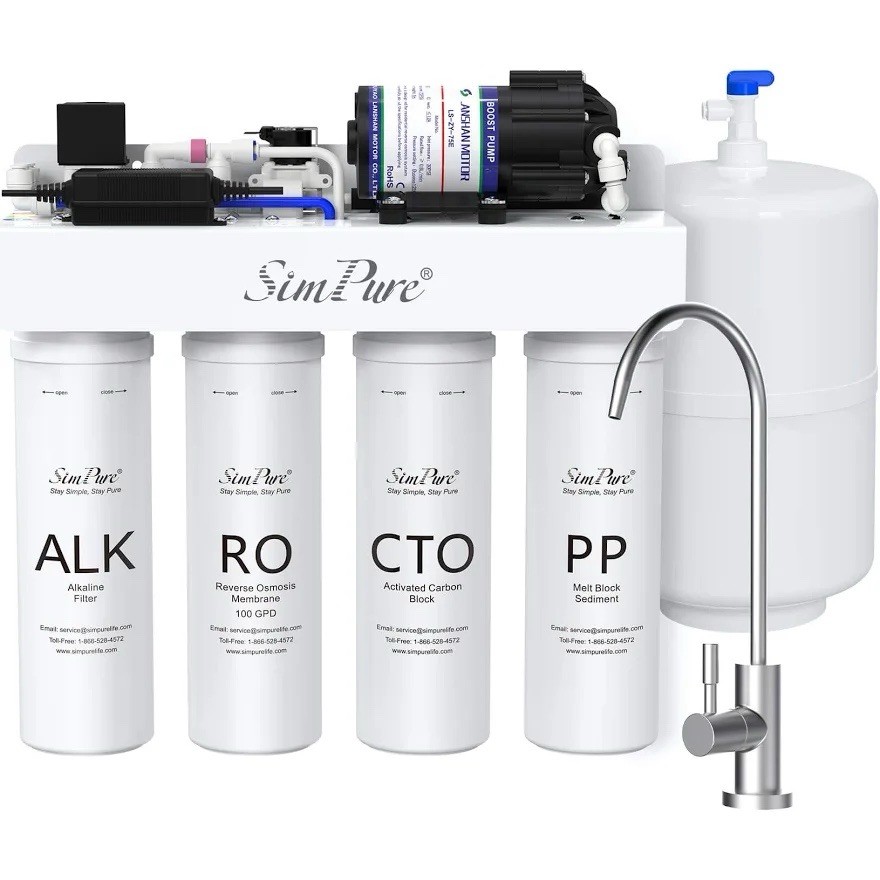 NEW! SimPure T1-100ALK Alkaline RO Water Filter, 7-Stage, NSF/ANSI 58, 100 GPD