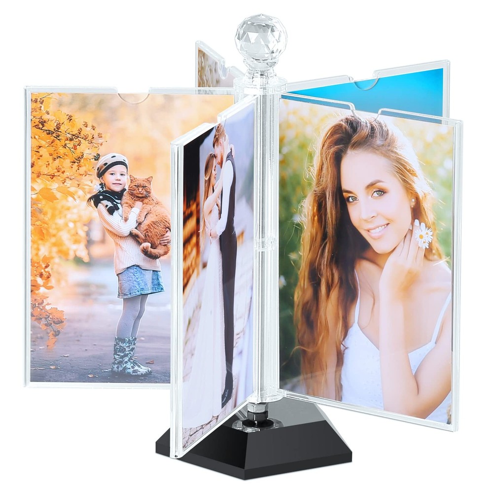 Rotating Acrylic Photo Frame DIY Multiple Picture Frame 5 Double Sides/Insert...