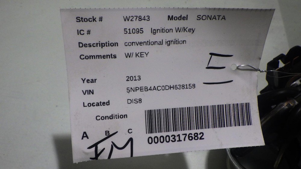 13 HYUNDAI SONATA Ignition W/Key
