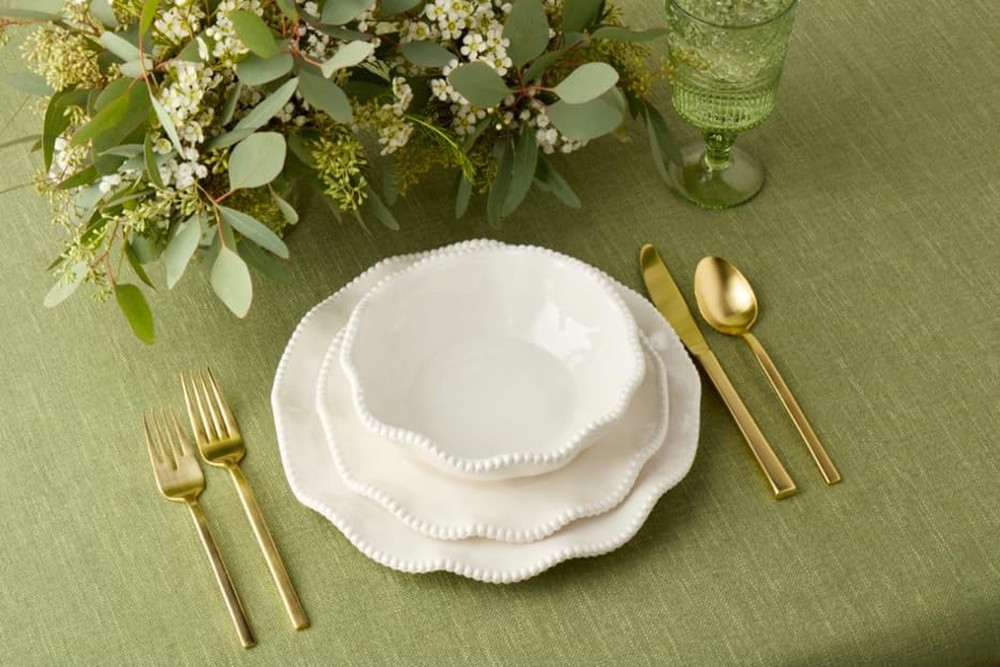 Perlette Off-White Beaded 12-Piece Dinnerware Set – Includes 4 Dinner Plates, 4