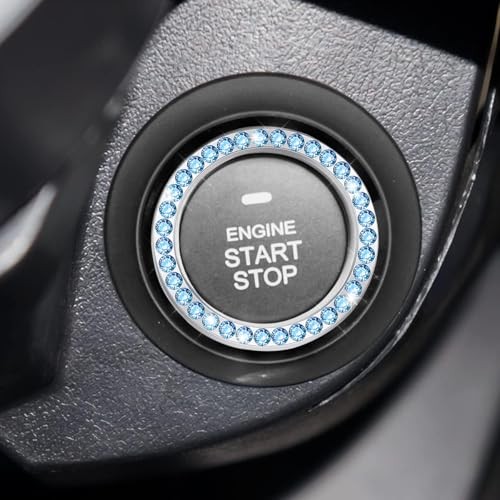 Bling Car Engine Start Ring Decals, 2PCS Crystal Rhinestone Vehicle Light Blue