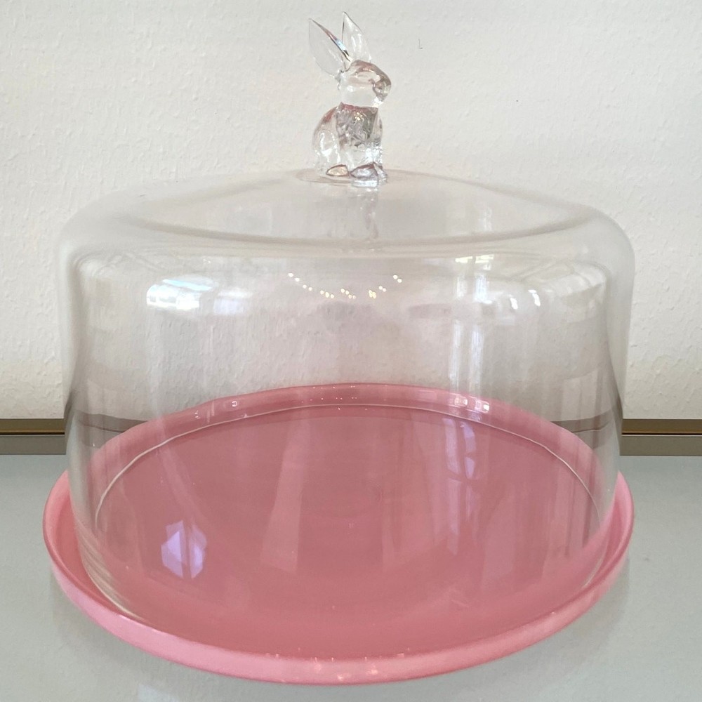 Pink Glass Bunny Cake Dome 11x12 Chic Easter Decor NEW
