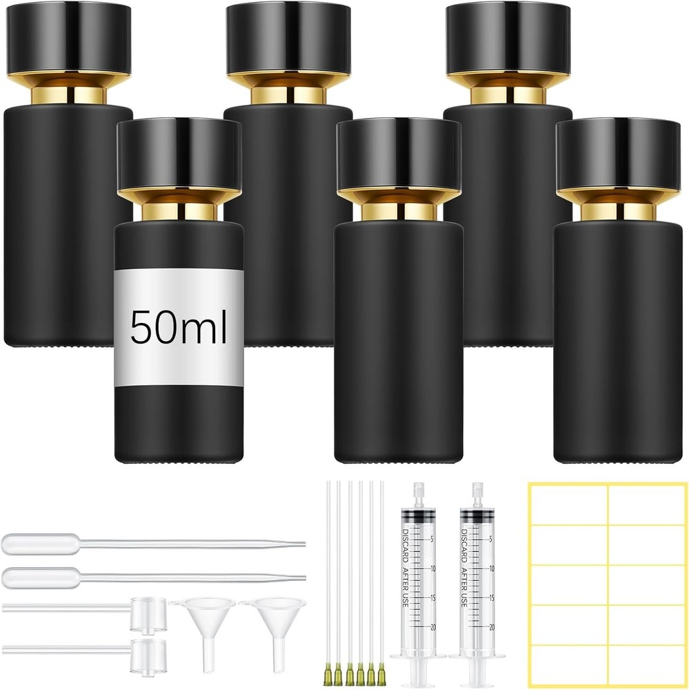 6 Pack 50 ml Glass Perfume Bottles & Refill Tools Set Travel Perfume Atomizer
