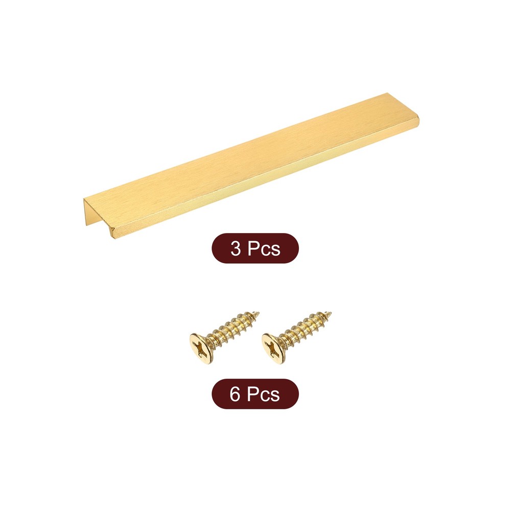 Cabinet Edge Finger Pull, 3pcs 200mm / 7.87" Hidden Cabinet Pulls, Gold
