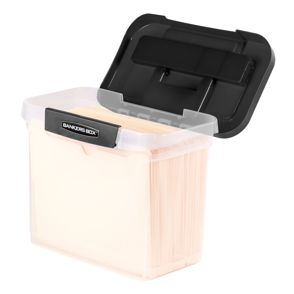 Clear Portable File Box with Black Lid, 1 Pack