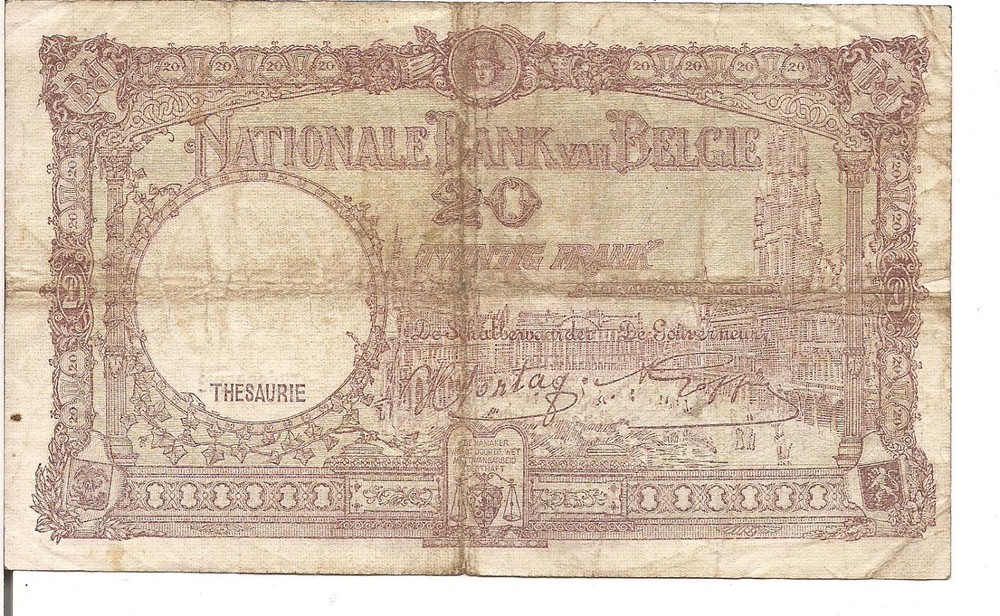 BELGIUM, 20 FRANCS, P#111, 1944
