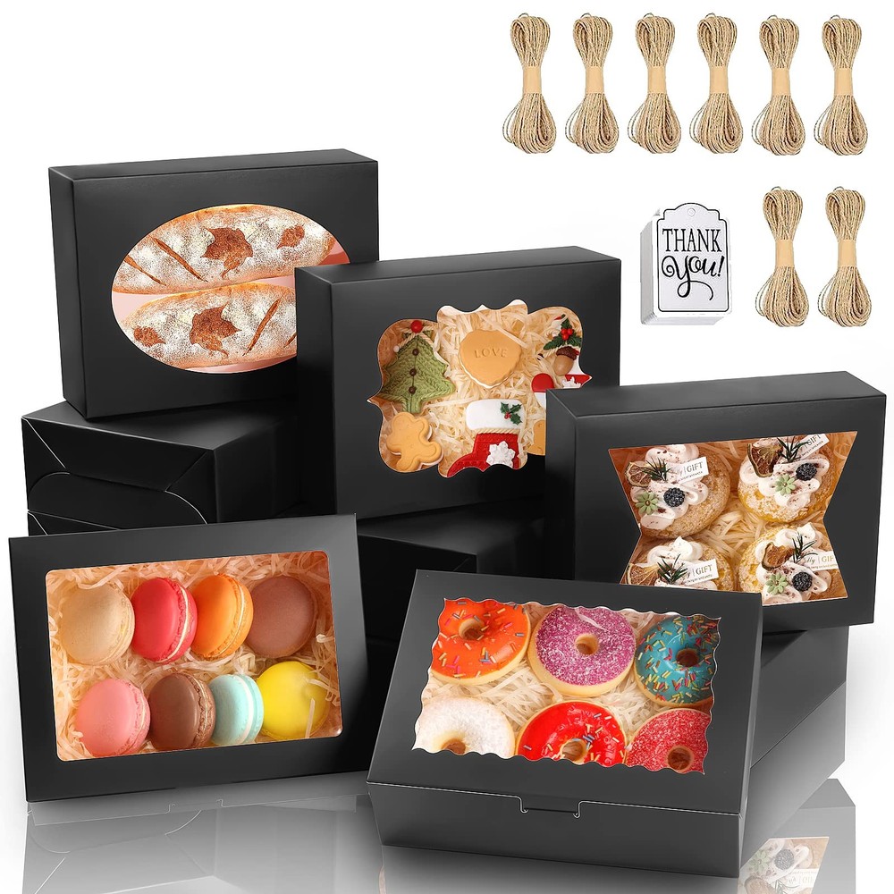 65 PCS 8x6x2.5 Inch Cookie Boxes with Window Black Bakery Boxes Pastry Boxes ...