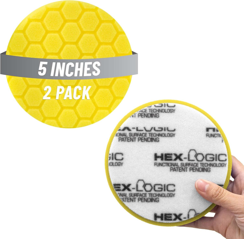 Hex-Logic 5.5" Quantum Buffing Pad, Yellow 2 Pack - Medium-Heavy Cutting for Pai